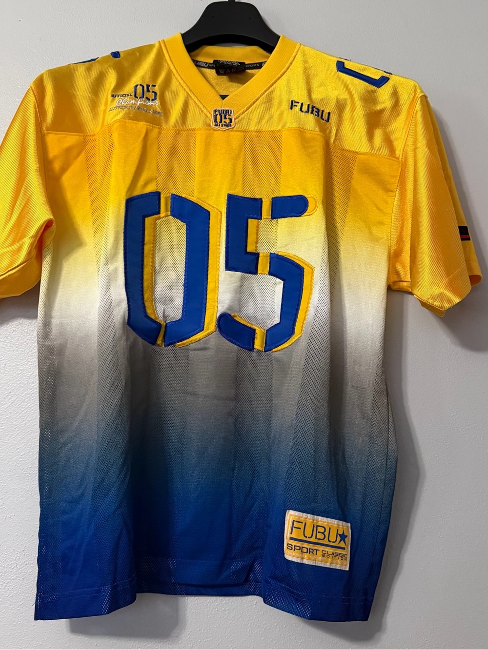 FUBU Gradient '05' Sports Jersey - Yellow, White & Blue
